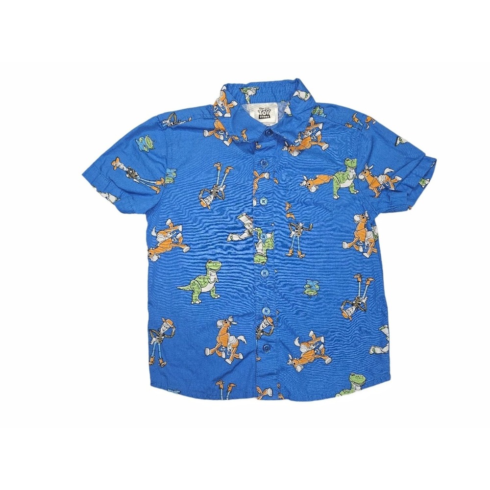 Disney Pixar Toy Story Character Print Boys Button-Up 2T Blue All-over